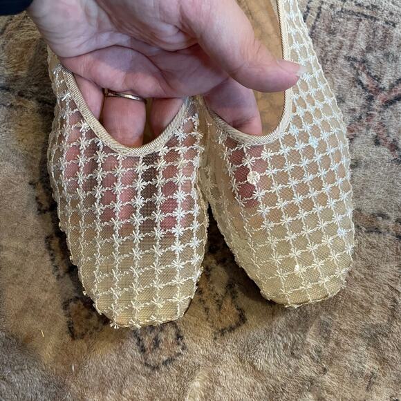 J. Crew Quinn Embellished Ballet Flats in Mesh Cream SZ 7.5 Sheer Square Toe EUC - Picture 10 of 12